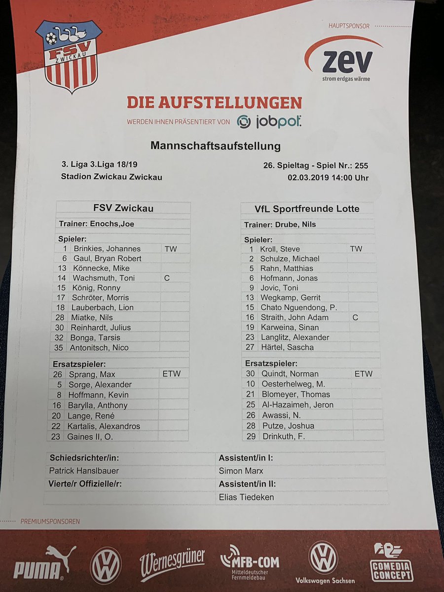 FSVZwickau's tweet photo. Vor dem Spiel #FSVSFL: Unser Trainerteam hat sich für das Heimspiel gegen #Lotte einen Matchplan mit folgender Besetzung überlegt:👇 https://t.co/SuTZxuARt9