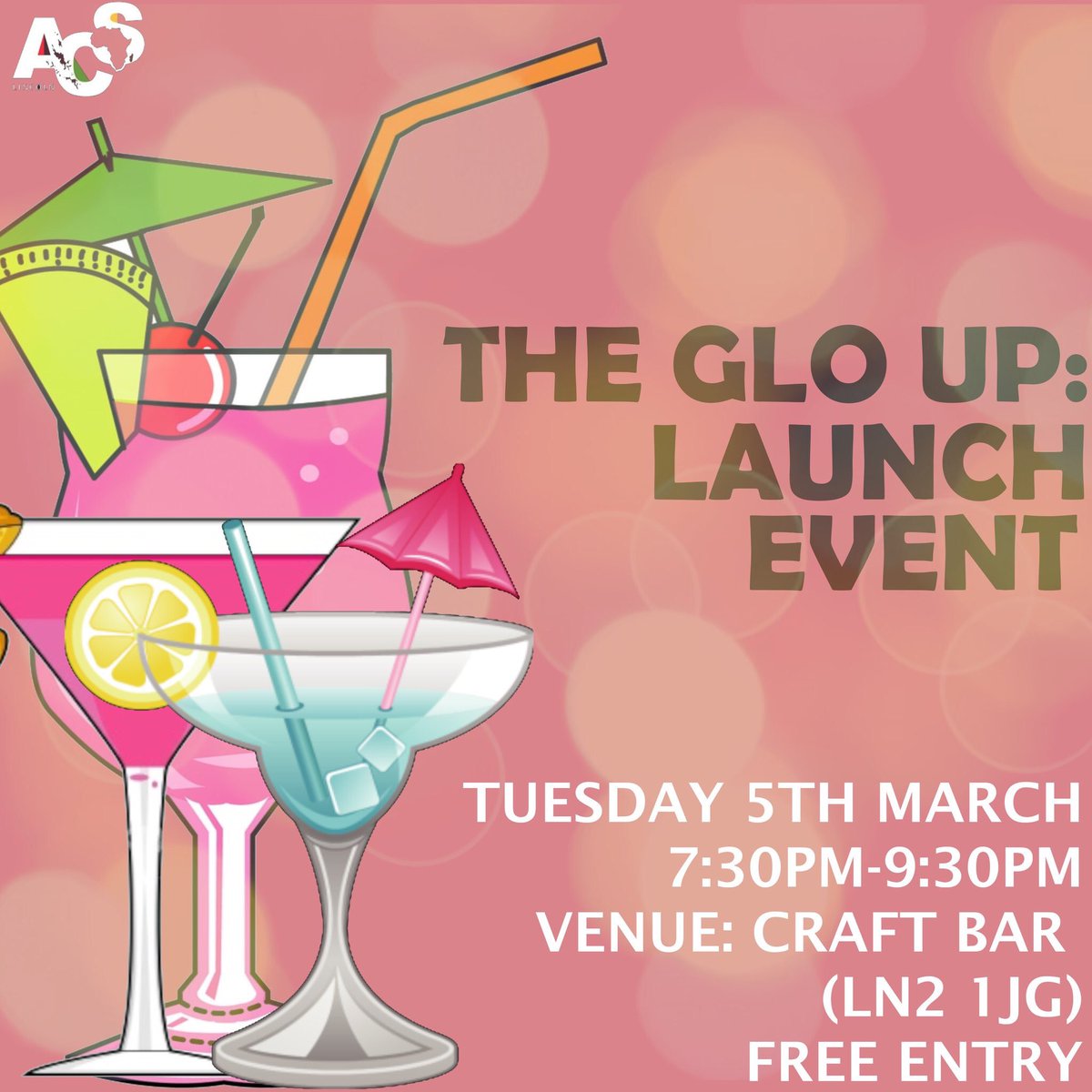 The ACS is celebrating womens month by starting off with an exciting night filled with laughter, performances and cocktails at Craft. 🙌🏿🍸🤪

Dress code: Dress to impress 💃

FREE ENTRY😉