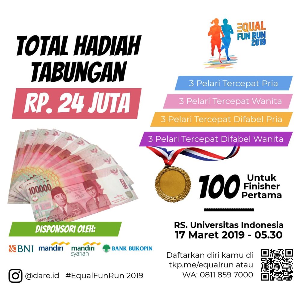 Habib Think (@habibthink) on Twitter photo GIVE AWAY 1 JUTA RUPIAH
*syaratnya cukup retweet tweet ini*
Hadiah 1 juta untuk 2 orang (masing2 Rp 500.000) dan akan diundi saat RT mencapai 2.000
Hadiah akan ditransfer ke rekening masing2 pemenang.
Semoga beruntung!
#EqualFunRun GIVE AWAY 1 JUTA RUPIAH
*syaratnya cukup retweet tweet ini*
Hadiah 1 juta untuk 2 orang (masing2 Rp 500.000) dan akan diundi saat RT mencapai 2.000
Hadiah akan ditransfer ke rekening masing2 pemenang.
Semoga beruntung!
#EqualFunRun