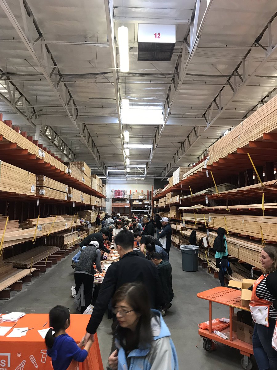 The weather ☔️ won’t rain on our Kids Workshop 🛠🎨 parade here at The Ranch 669, thanks to D21 for allowing us to take over your lumber aisle!! @Aaron_C_Gomez @sam_rosenbergHD <a href="/NotoKara/">Kara Noto</a>