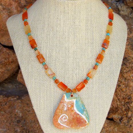 New! Perfect for the #cat lover: "Wise Kitty" artisan pendant #necklace w/ natural agate &amp; #turquoise!  bit.ly/WiseKitty via <a href="/ShadowDogDesign/">Catherine</a> #Handmade #CatNecklace