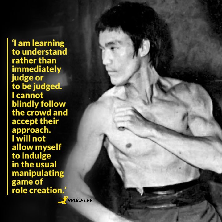 brucelee's tweet photo. π βI am learning to understand rather than immediately judge or to be judged. I cannot blindly follow the crowd and accept their approach. I will not allow myself to indulge in the usual manipulating game of role creation.β #BruceLee
#ArtistOfLife #Understanding #WisdomForTheWay https://t.co/Qk4IkJUX38