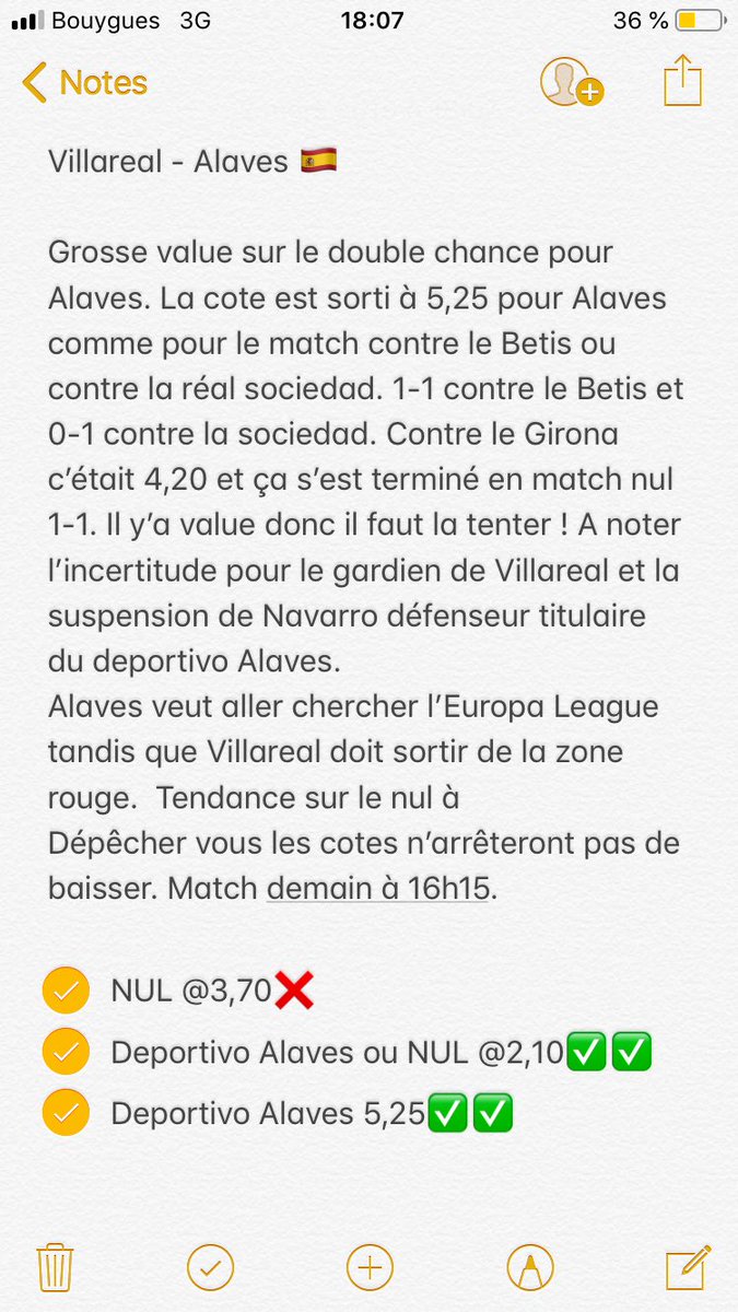 MalcomPronos's tweet image. #Liga🇪🇸

- Alaves ou nul @2,10 ✅

- Alaves @5,25 ✅

Alors alors qui a suivi celle-ci les amis ?? Un peu de soutien pour cette trouvaille ? 
Alaves nous régale une fois de plus 🥰 Analyse posté hier soir ! 

#TeamParieur ♻️❤️