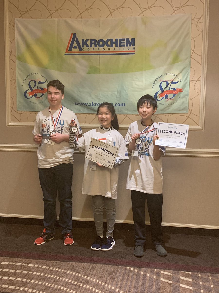 Sherry Du, 7th grade student won the You Be the Chemist Local Challenge! Ethan Jing, Sam Vogal and Luca Carvallio will join her in the State competition!!!