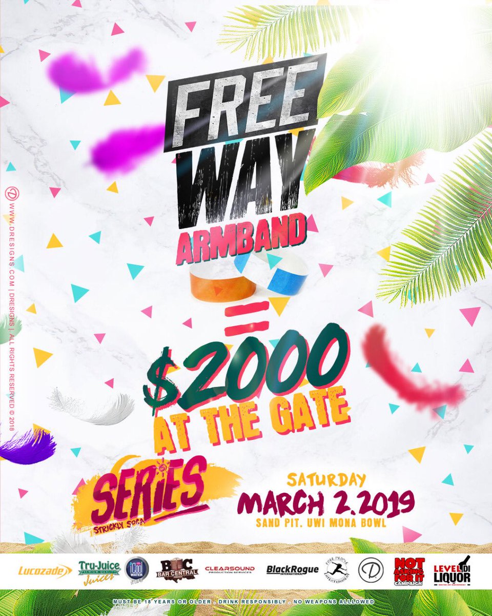 ALL PRESOLDS $1,000 on SALE NOW!
SERIES
March 2, 2019
SandPit

#Seriessandpit
#SeriesStricklySoca
#InHaleMee #Freezy #QuanDajai #KurtRiley #ThirdDimension #KamalBankay #DJMarioC #DJTylerChung #DJMac
#SeriesSoca #SeriesUWIMona
@Series.ja @_inhalemee @quandajai @freezyehcaredeh