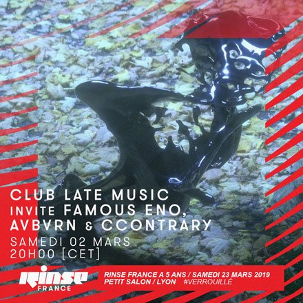 RinseFrance's tweet photo. -19h- 

Toujours en direct avec @GoonClubAllstar #Moleskin, #KG retrouvez nous en live sur Facebook https://t.co/zXYwwypiBJ 

Ensuite place à @clublatemusic invite #FamousEno, @AvbvrnAvbvrn et #ccontrary 

Restez bien #verrouillé 🔒 >>> https://t.co/GnEXqQnzYT https://t.co/lsjxHwyNxn