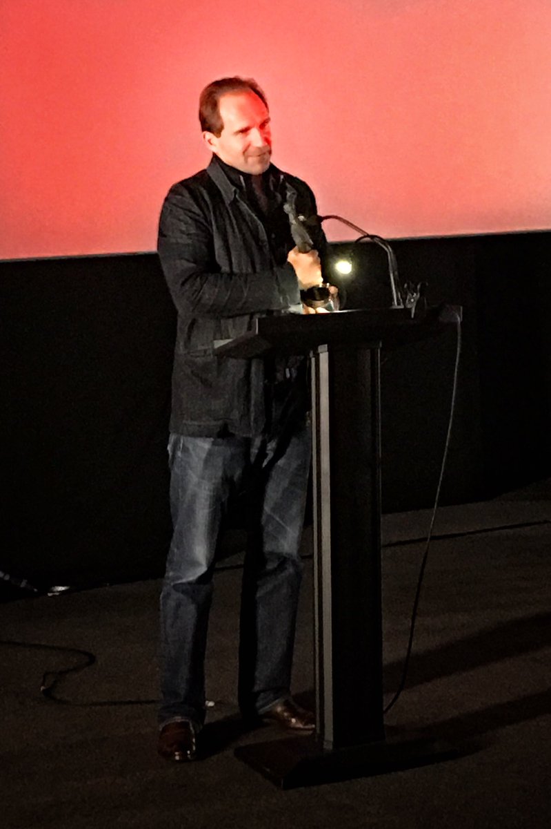 aidangreene's tweet photo. The incomparable #RalphFiennes accepting his @DublinFilmFest #Volta award @CineworldDublin following a screening of #WhiteCrow + Q&A by @Helen_Meany with director/star Fiennes and screenwriter #SirDavidHare. Thank you to Irish acting legend #JohnKavanagh for presenting the Award https://t.co/qRDBCiZJAy