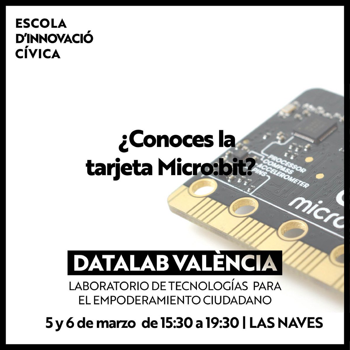¿Conoces la tarjeta Micro:bit? 🤖🤖🤖

Ven al primer taller de DatalabVLC los próximos martes 5 y miércoles 6 de marzo a Las Naves para saber cómo utilizar esta solución y ser capaz de generar tus propios datos que te permitan analizar tu entorno.

facebook.com/events/3758058…