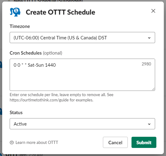 OurTimeToThink's tweet photo. Did you know that with #OTTT you can turn off your #Slack messages on the weekend so that you can relax? Check it out https://t.co/uvl2je8OSm https://t.co/4wZCvfM1M1