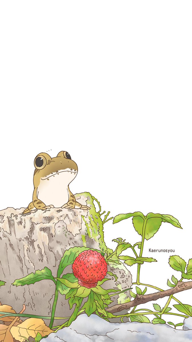 蛙ノ庄 ３月のスマートフォン壁紙風を更新しました ヌマガエルとヘビイチゴ です カエル Frog Toads