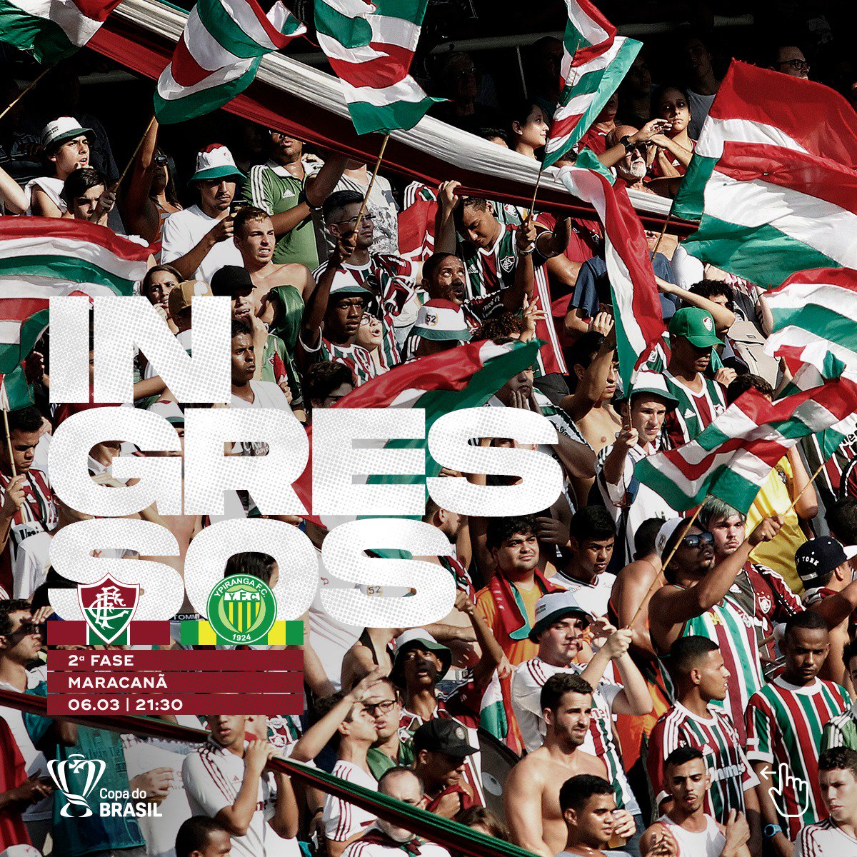 FluminenseFC's tweet photo. Chegou a hora de mais um duelo fundamental pela @copadobrasil! Nesta quarta, o Fluzão enfrenta o Ypiranga e conta com o seu apoio. Confira os valores e os pontos de venda. Não fique fora! Garanta seu ingresso >> https://t.co/aiegdQLjhk  #SejaSócio https://t.co/N1SH1BBYsw
