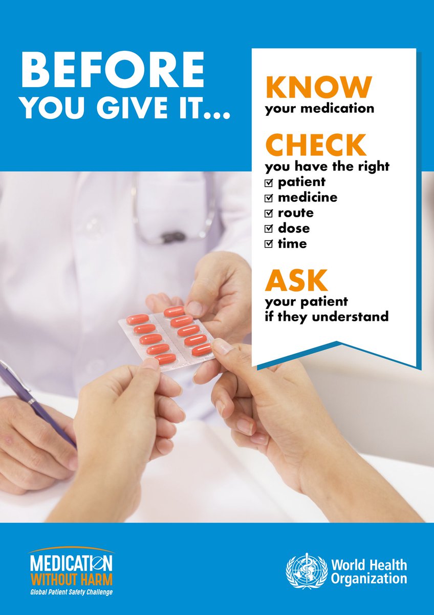 #KnowCheckAsk:
If you are a health professional, before you give medication, check that you have the right medicine for the right patient. #PatientSafety