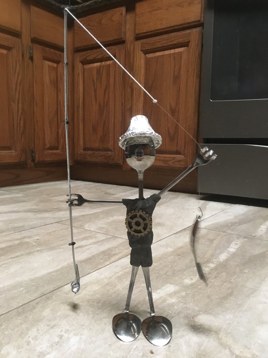 jayhawktiemann's tweet photo. Excitement of adding fishing #SpoonMan to collection of random fish stuff lasted ~24 hr after conclusion of #ILAFS raffle. Now even more excited that son took him for first piece in his collection. Raffle raised >$4,000 for student grants & travel assistance! Great work subunits! https://t.co/bAFDdXqfu8