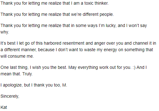 krishowarriors's tweet photo. "Closure from Kat to M"

We’ve received a letter from one of our writers in the krisho community. Kat hopes this reaches out to M and gets the opportunity to read this. https://t.co/arWnprIxQX