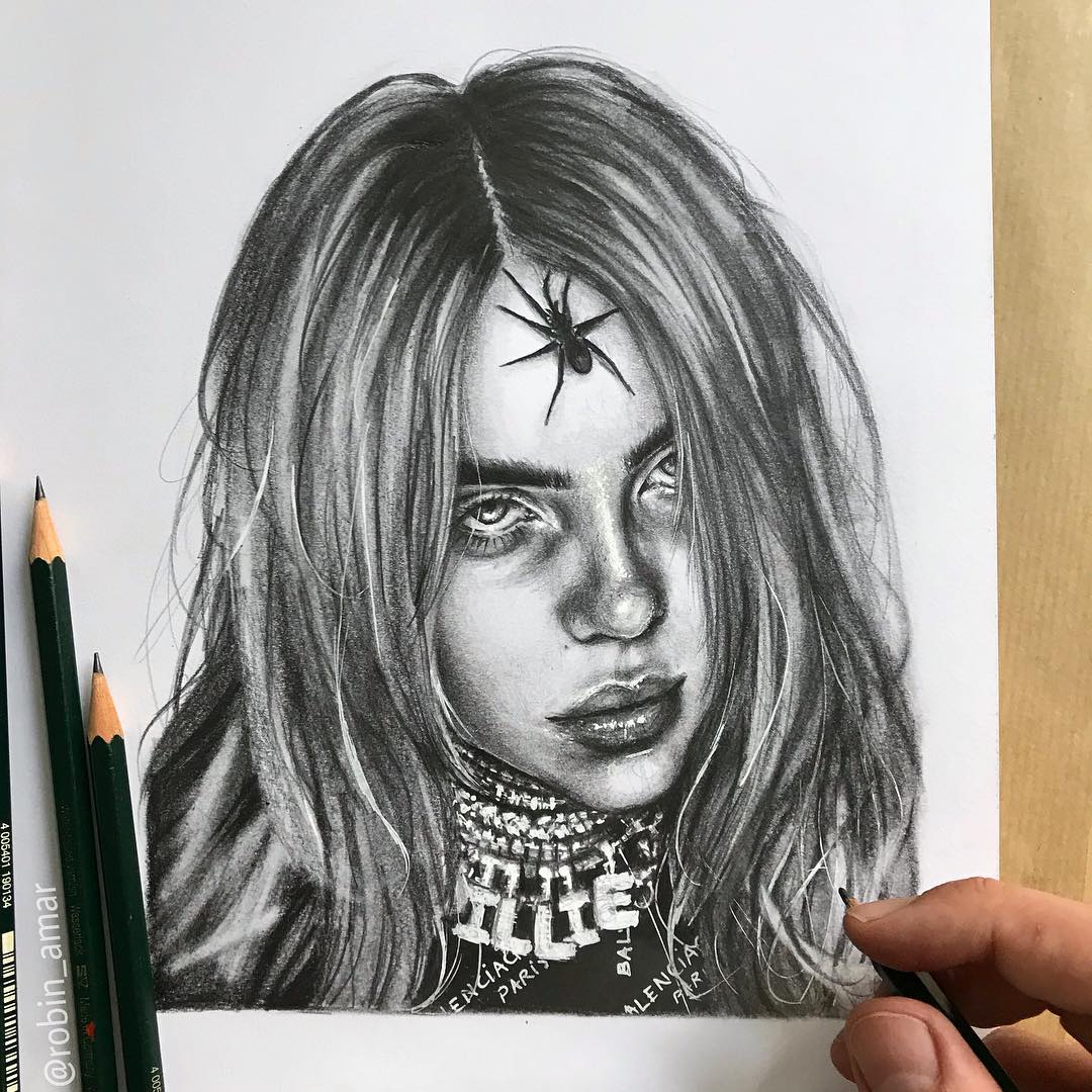 Original Pencil Drawing of Billie Eilish Graphite Fine Art  Etsy