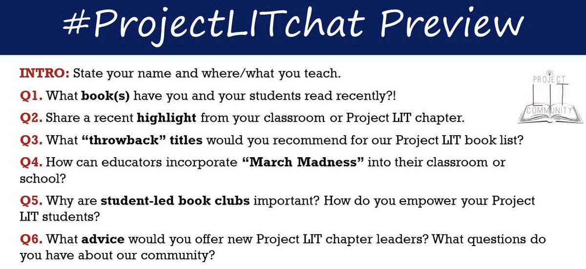 ProjectLITComm's tweet photo. Questions are SET for Sunday night’s #ProjectLITchat! 7 ET/6 CT. We’d 💙 for you to join us! https://t.co/EQ6RQrUSHc