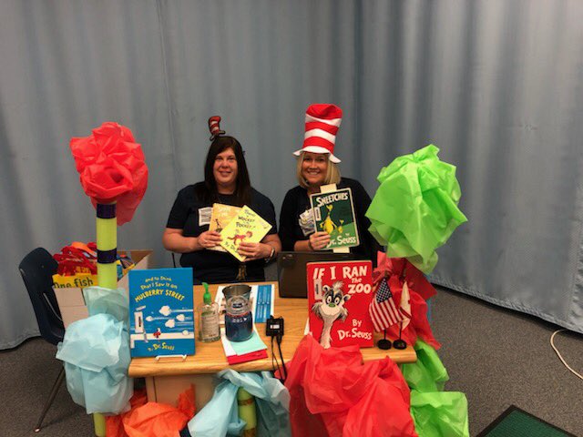 Saddlewood_MCPS's tweet photo. Dr. Smithies and Mrs. Lipira promoting Community Reads and Dr. Seuss’s book on the morning show. They had fun promoting their love for reading! @BenWhitehouse98 https://t.co/PmymjMthnJ