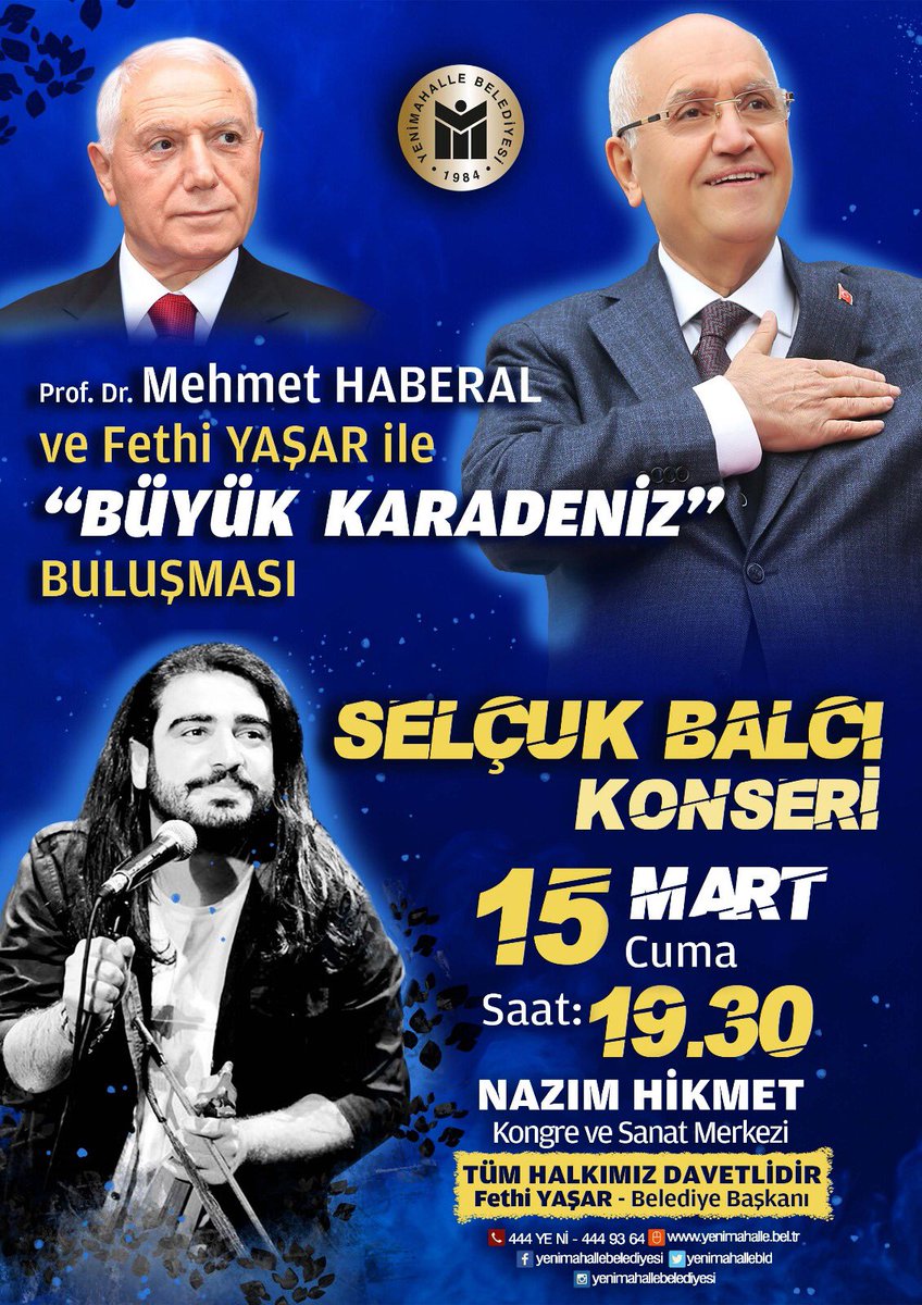 15 Mart Cuma günü 19.30’da Nazım Hikmet Kongre ve Sanat Merkezimizdeki Büyük Karadeniz Buluşması ve Selçuk Balcı Konserine tüm vatandaşlarımız davetlidir. <a href="/selcukbalcii/">Selçuk Balcı</a>