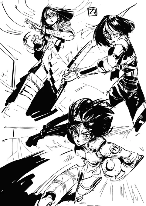 Doodles after binge reading Gunm. Preeeeeety good manga. The attention to detail and grimdark setting kinda reminds me of Berserk ! #alita #sketches 