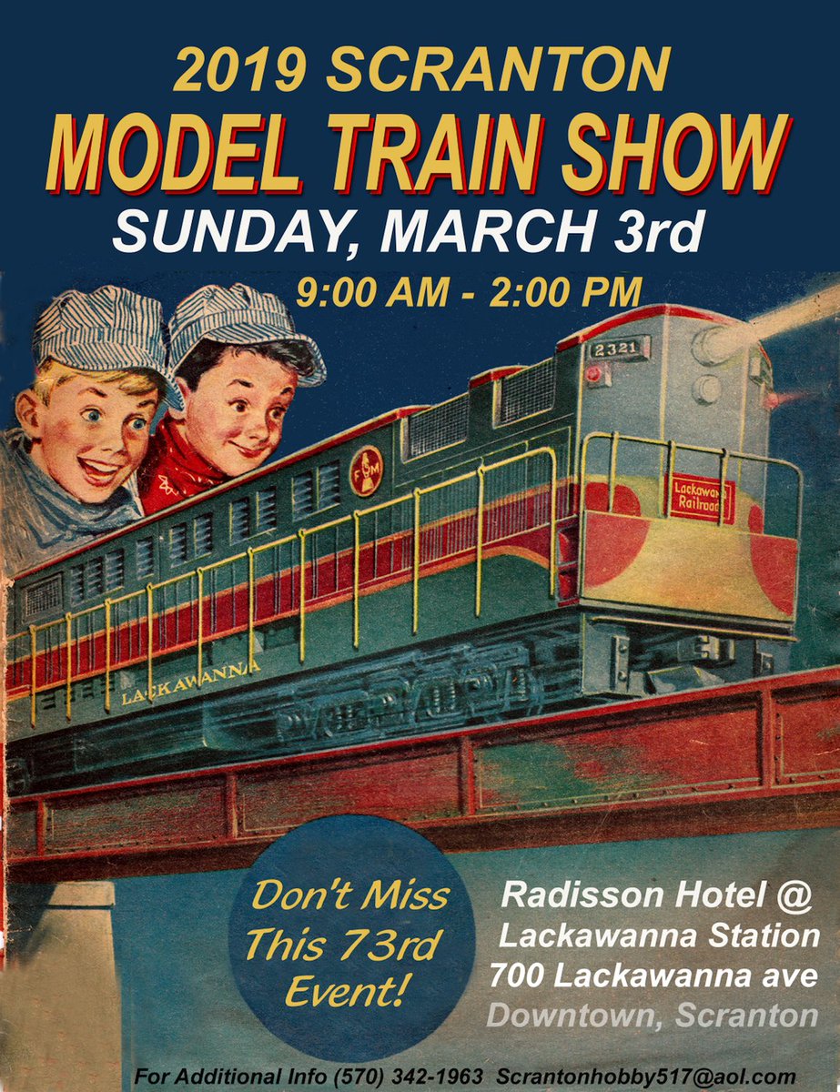 2019 SCRANTON MODEL TRAIN SHOW, TOMORROW! Sunday, March 3rd. Radisson Hotel @Lackawanna Station. Downtown Scranton, Pa. 9am to 2pm. #trainshow #NEPA #steamtown #Lionel #MTH #Lackawanna