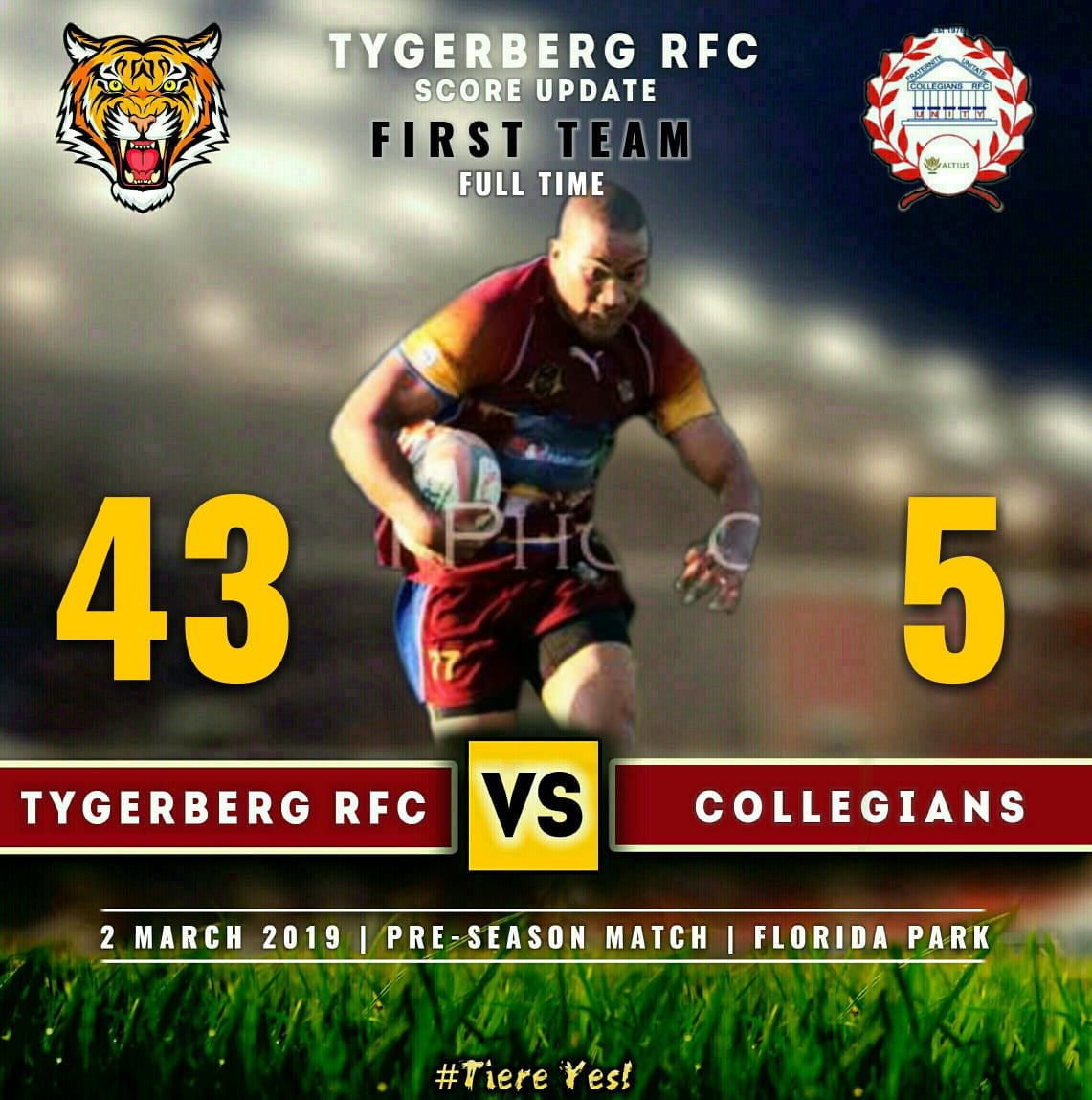 Full Time Score Update - 1st Team vs 
<a href="/collegiansrugby/">collegiansrugby</a> <a href="/wpclubrugby/">WP Club Rugby</a>
#WeGoAgain #WeAreTiere #TiereYes