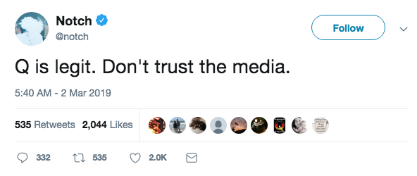AlKapDC's tweet photo. Billionaire creator of Minecraft Markus Persson tweets that "Q is legit" and has "gotten people digging real deep to uncover the truth" (h/t @travis_view). https://t.co/Ymw09N63R6