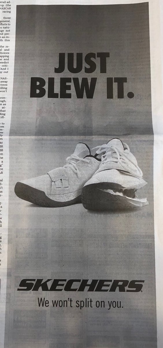 Производитель обуви Skechers купил рекламу в газетах ради шутки о лопнувшем во время баскетбола кроссовке Nike