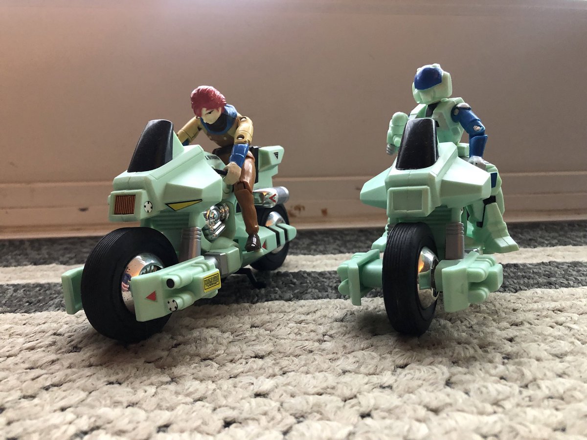 80sForNow's tweet photo. Inspired by @Cybernery1, here are some #vintage #Robotech #NewGeneration #Cyclone riders out on patrol. Love the #RobotechNewGeneration / #Mospeada. I’ll dig out some more Robotech as well. Follow me for more 80s toy fun. @TFSquareOne https://t.co/w8kQuLdbQZ