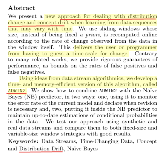 semanticbeeng's tweet photo. "Learning from Time-Changing Data with Adaptive Windowing"
https://t.co/rTorpvYZd9

"sliding window size is recomputed online according to the rate of change observed from data window"

#MachineLearning #Algorithm #ADWIN2 #BigData #ConceptDrift #DistributionChange adaptation https://t.co/n1lqxRcOIL