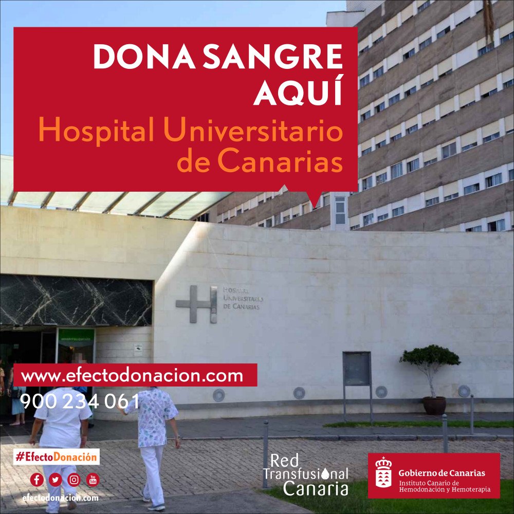 Atención #Tenerife Si vas de fin de semana tranquilito, pásate por el Hospital Universitario de Canarias #HUC Necesitamos sangre de todos los grupos #donasangre Sigue la línea de la vida 
⏰ Hoy sábado hasta las 20:00 horas
⏰ Mañana domingo de 8:30 a 21:30 horas