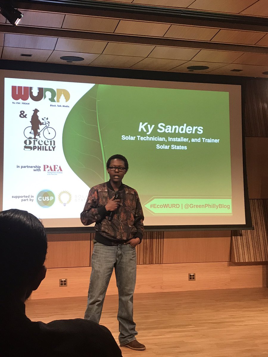 “My main focus is the intersection of community and solar. We need policy change, more STEM classes, and opportunities dor young people.” ~Ky Sanders #ecoWURD <a href="/onwurd/">WURD Radio</a> <a href="/greenphillyblog/">greenphillyblog</a> #PhillyIsGreen