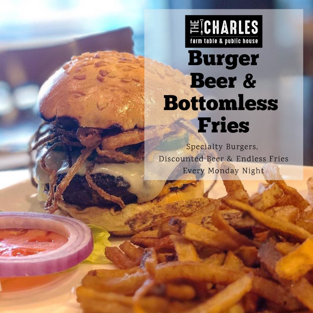The_CharlesLP's tweet photo. MONDAY. MONDAY. MONDAY. Our burgers are the best in town and now you can get them discounted with bottomless fries 🤯. Did we mention discount beer and specialty burgers? •
•
•
#bottomlessfries #beerspecials #burgersandbeer #foodporndc #foodpornmd https://t.co/bRKQLWa63I