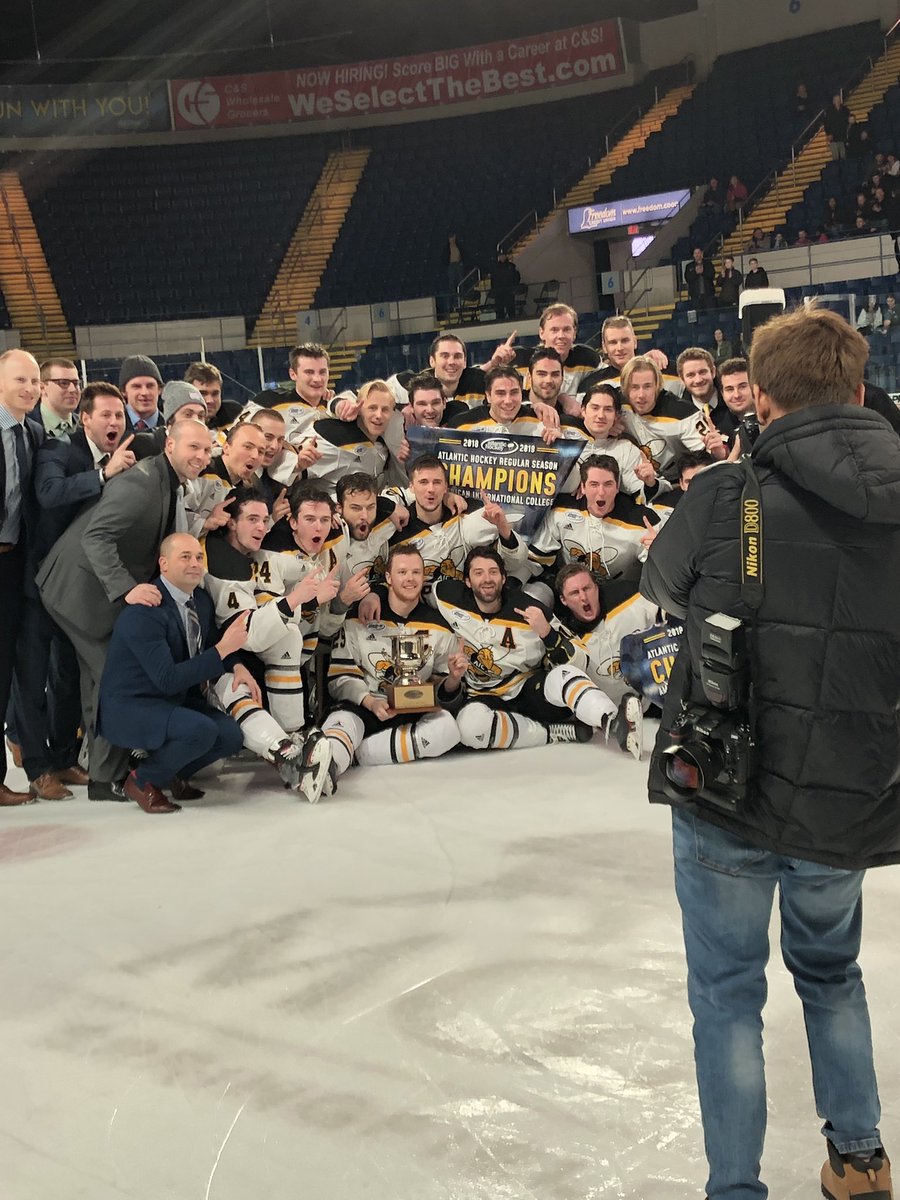 mlavs27's tweet photo. Congratulations to @AIC_Hockey for winning the regular season championship!!!! #AICommitted #OneHiveOneFamily #atlantichockey #champions https://t.co/7uPE6f3I1j