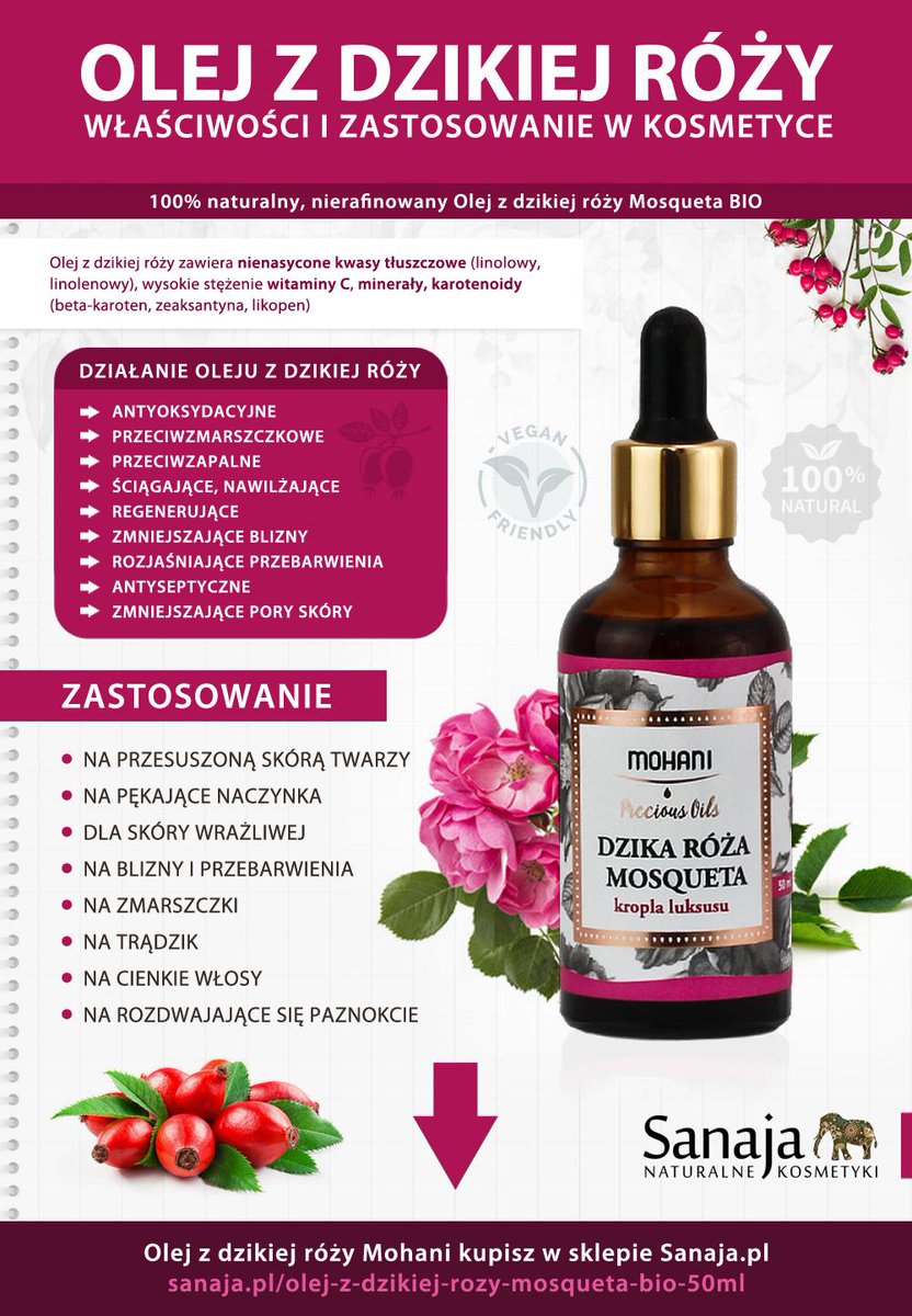 Sanaja_pl's tweet photo. Olej z dzikiej róży doskonale sprawdza się pielęgnacji skóry suchej, wrażliwej i naczynkowej oraz dojrzałej, z oznakami starzenia, bliznami i przebarwieniami. #uroda #kosmetyki #olejki #beauty #naturalnekosmetyki https://t.co/3oMeRcMxHU