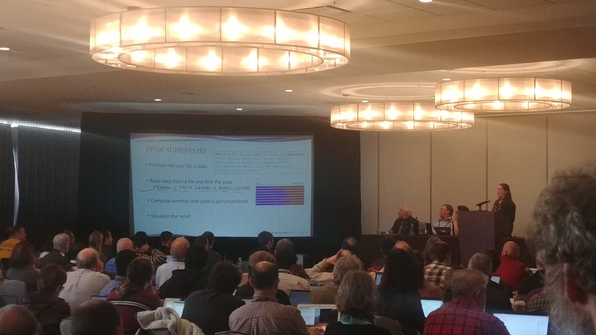 irishowley's tweet image. Really excited about Allison Obourn&apos;s Nifty file reading assignment at #sigcse2019. &quot;Computing Gerrymandering.&quot; Could be a nifty ethical assignment for #ethicalCS