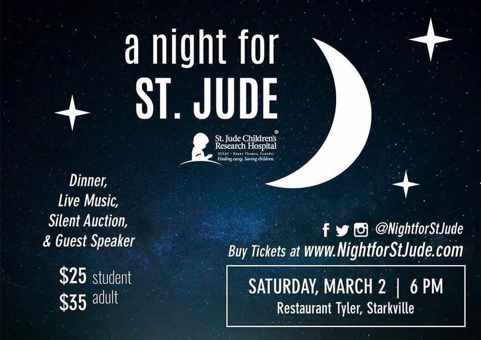 TONIGHT is our fundraising dinner to support St. Jude! We can’t wait to see you there!! #NightforStJude 

⏰ Doors Open at 5:30 P.M.
📍 Restaurant Tyler (Upstairs)
🎟 Silent Auction
🎵 Live Jazz