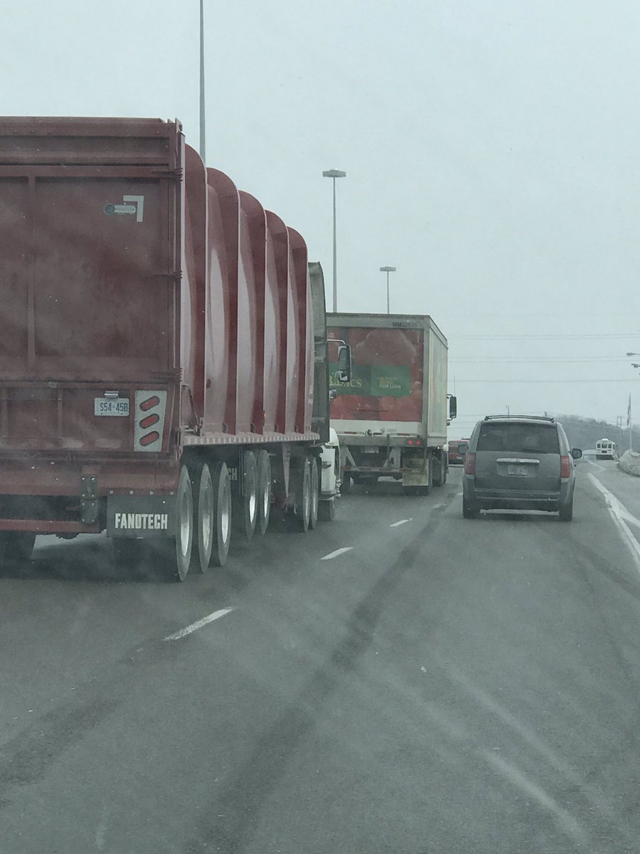 gryphonaggie's tweet photo. @OPP_HSD this crap is why we have so many transport accidents on the 401. Can’t put a car between those two; that’s how close they were https://t.co/DJsf5FqfYA