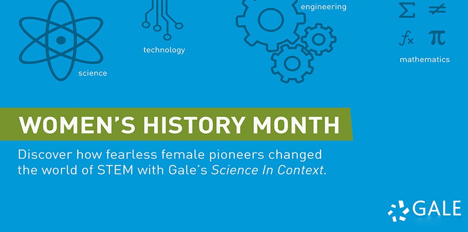 a banner with a blue white backgroupnd advertising women's history month