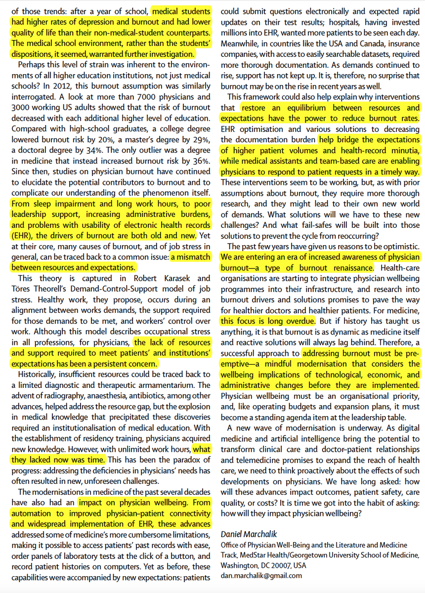An astute perspective on physician burnout: the history, the drivers, and potential for a renaissance thelancet.com/journals/lance… <a href="/TheLancet/">The Lancet</a> by <a href="/dmarchalik/">Daniel Marchalik</a>  <a href="/GUMedicine/">Georgetown Medicine</a>