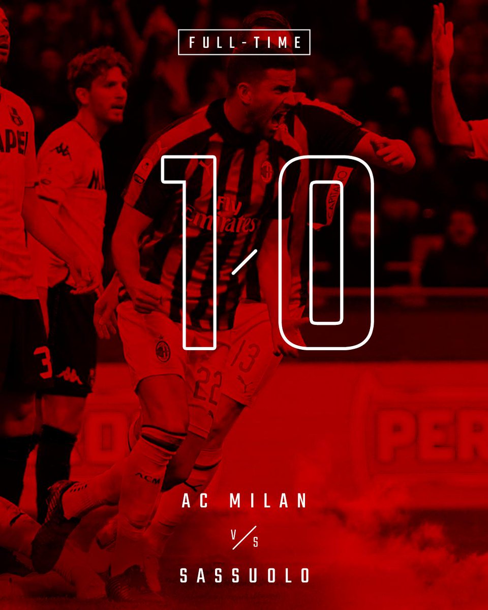 acmilan's tweet image. Three points and third place clinched! GET. IN. THERE! 🔴⚫️
Tre punti e terzo posto. DAI MILAN! 🔴⚫️
#MilanSassuolo 1-0