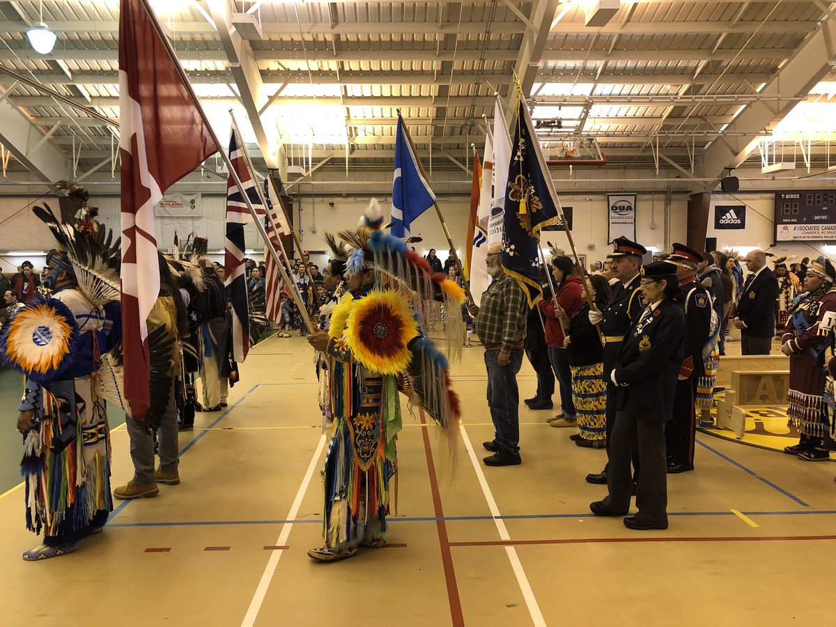SaultPolice's tweet image. Thank you @AlgomaU for the invitation to participate in the 14th Annual Gathering at The Rapids Pow Wow. It was an honour for Chief Hugh Stevenson and Constable Fred Brown to carry the Service’s flag as part of the Grand Entry. #miigwetch #sault #police #saultnews