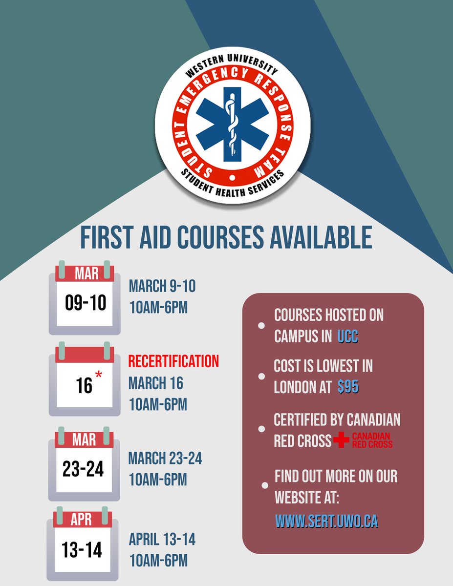 Our team has just updated our most recent First Aid Courses offerings! Check out our website at sert.uwo.ca for more information