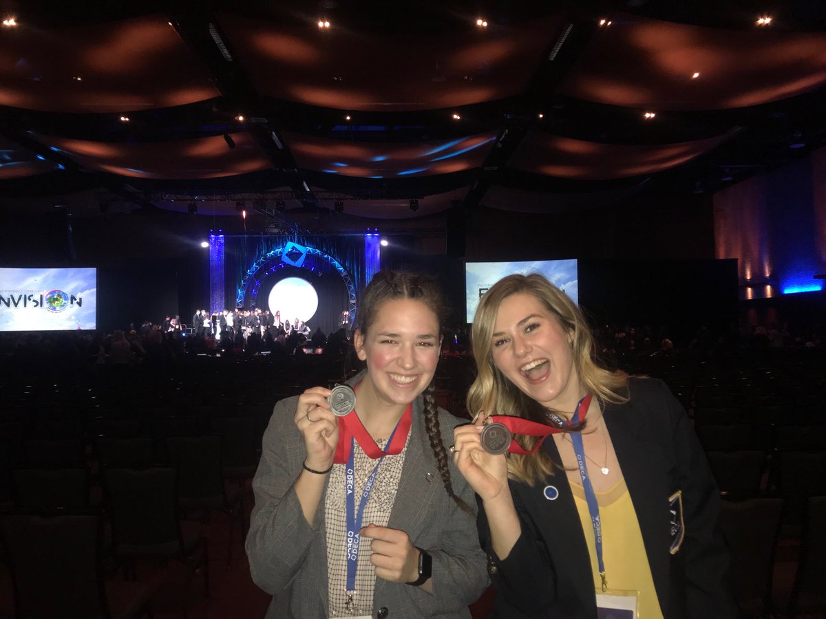 chiawanadeca's tweet photo. 🔷 Lady Riverhawks Mia Wiberg (Principals of Marketing) &amp; Allison Gadd our CHS DECA PRESIDENT (Human Resources Management) got on stage here at #SCDC2019 🔷 https://t.co/W5r5GwkNNk