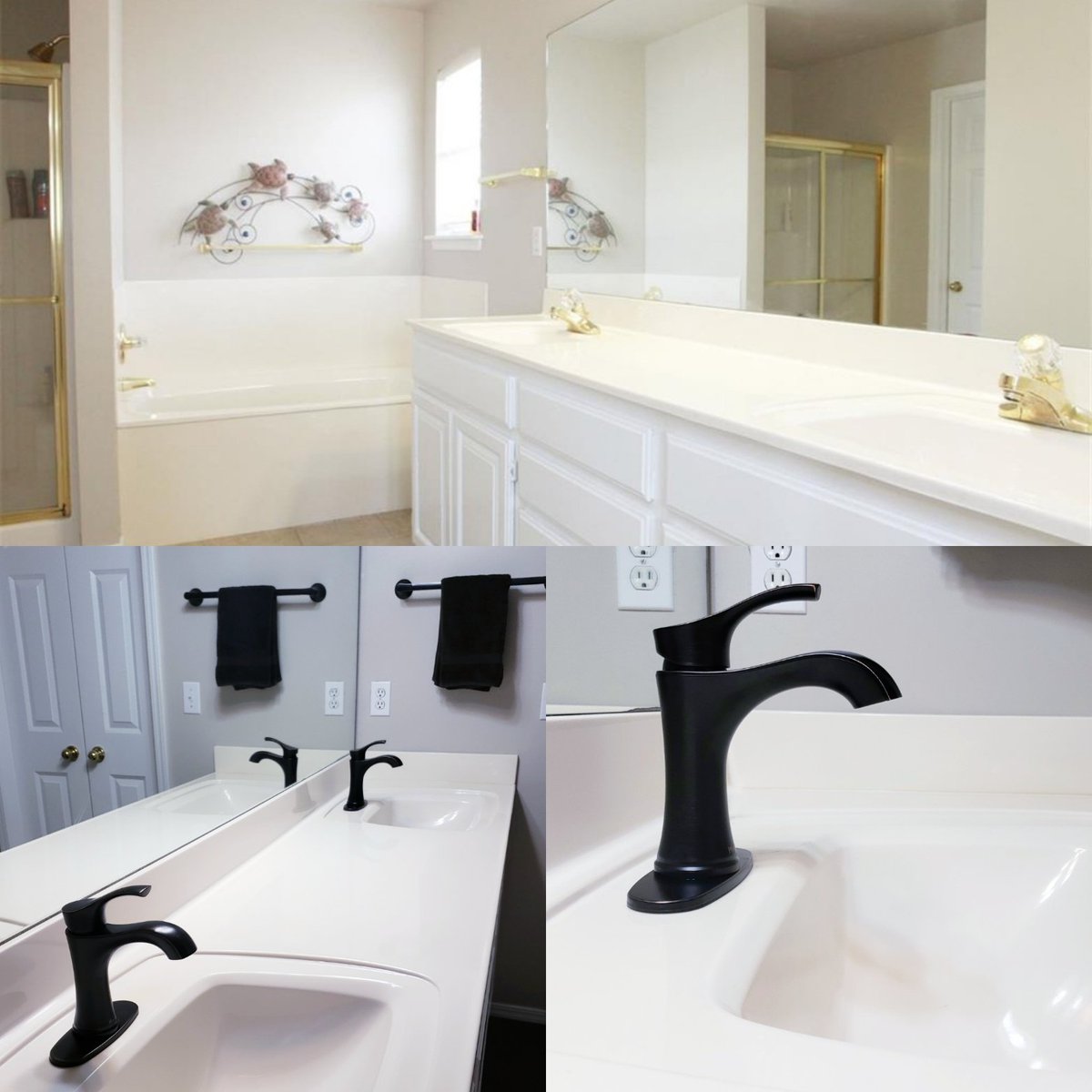 AutumnKCampbell's tweet photo. So excited to have started on our bathroom remodel! Sinks and towel bars done! @Mrmikeale

#byebyegold #tuscanbronze #singlehandle https://t.co/oH4hxAHeQU