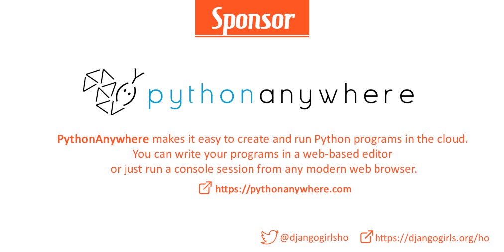 djangogirlsho's tweet image. Yah! We&apos;re ecstatic to announce @pythonanywhere our next sponsor for the 3rd Edition of #DjangoGirlsHo. 
Thank you for your support :-)
#pythonanywhere  #dgho3edition #dghosponsors #djangogirls #uhaswocom #celebrating3yrsOfImpact