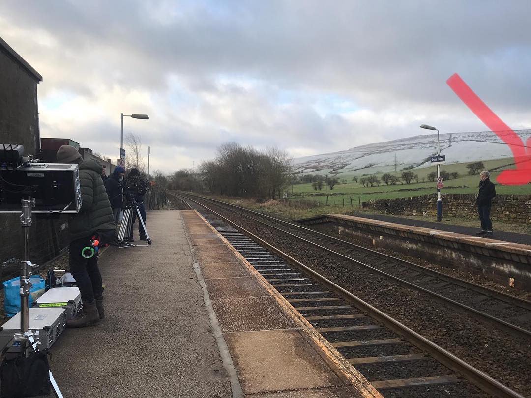 brinatello's tweet photo. Square Cherry on Instagram, filming #SomeoneYouLoved by @LewisCapaldi, this is the train scene in Buxton with #PeterCapaldi (as David Simon) on a ‘freezing cold’ platform. Directed by @philbeastall, DOP by #CallanGreen. #HappyMeansContent #BehindTheScenes https://t.co/Do7ixTPt1P https://t.co/wyC38ALmhs