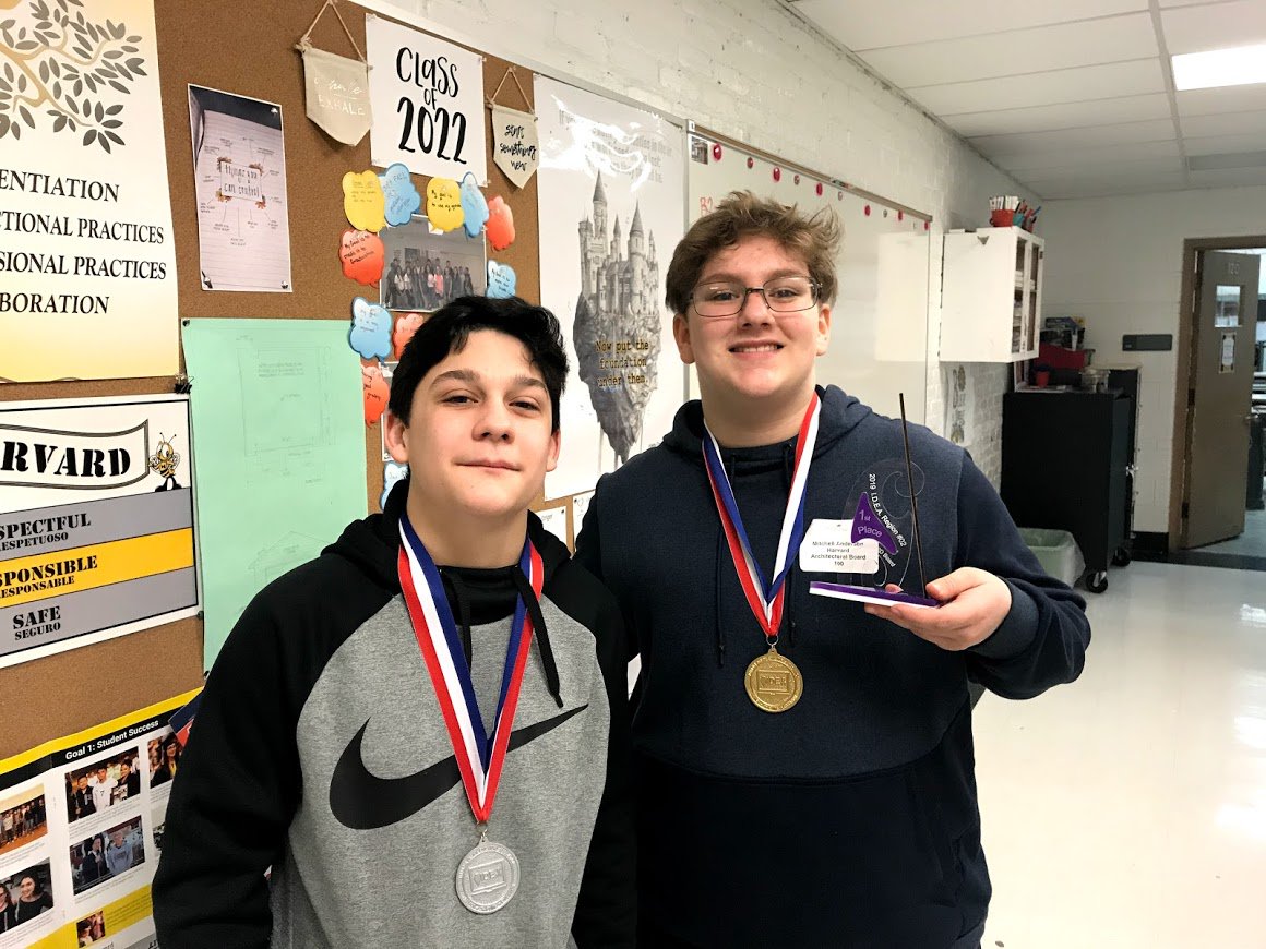 HHSHornets1's tweet photo. Harvard High School drafting students competed at McHenry County College on Friday - Mitchell Anderson took 1st place and Caden Scott took 2nd. Well done! #harvardvoices @HarvardD50 @DrCoreyTafoya @DrVickiLarson @JHollingsworth6 https://t.co/JYmKV1K4An