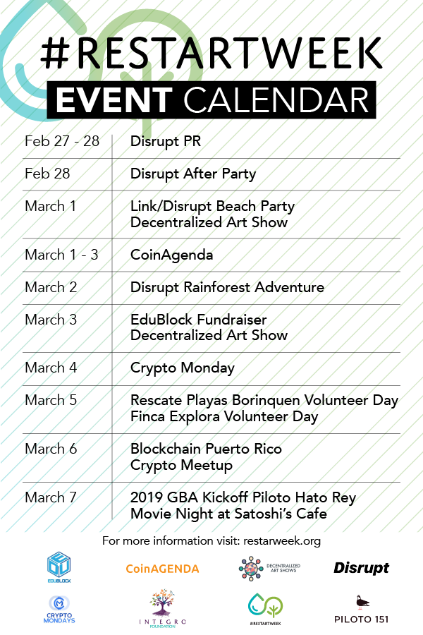 RestartWeek's tweet photo. Happy #RestartWeek! #Crypto Mondays #PuertoRico is almost here! Only 2 more days!
Informative Panels, Networking & all things Crypto!
#restartweek #laisladelencanto #communitysupport #digitalnomad #startuphub #networkingevent #blockchain #Bitcoin #crypto #Act20 #Act22 #BTC https://t.co/8ZaZqkt1gk