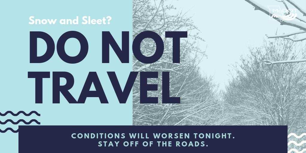 DID YOU KNOW? Road treatment chemicals aren't as effective in extremely low temperatures. 

This, partnered with heavy snow and freezing rain, means road conditions will be dangerous tonight and tomorrow. 

DO NOT TRAVEL during this storm. More: modot.org/node/7499