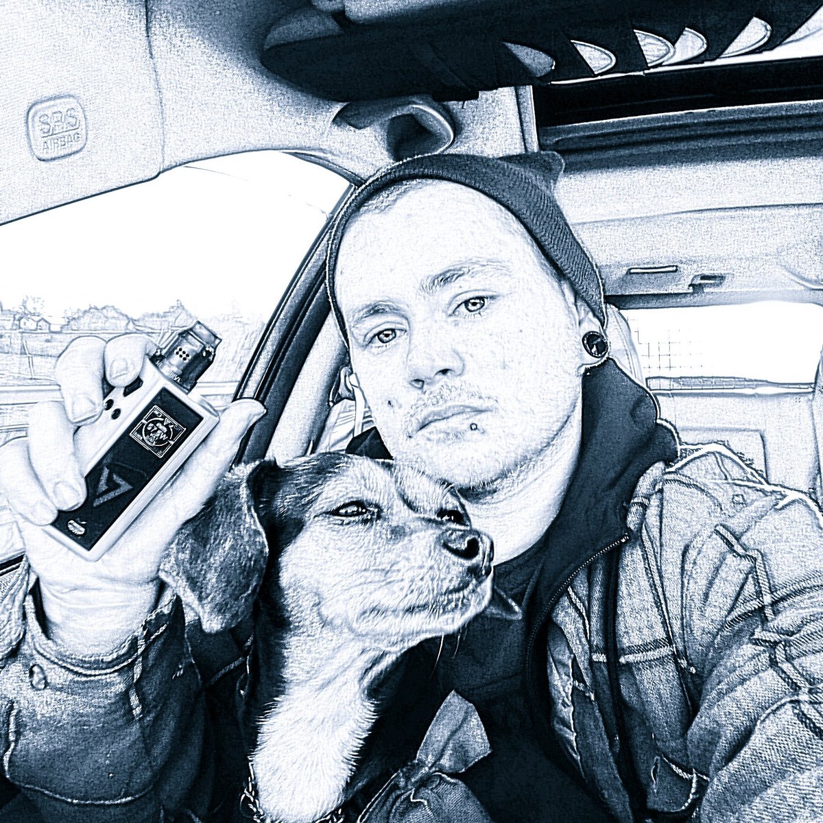 CKush70's tweet photo. #petandvape my Chloe 🐕and I taking vape selfies lmao 😅 rocking the #desiredesign #cutsqounk #108w with the @wotofoofficial #recurverda on top with the #22mm #conversioncap 😍💨✌️happy vaping! https://t.co/hfQkk5yzex